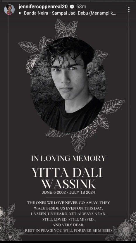 indibiz_sumatra's tweet image. Kabar duka datang dari dunia hiburan. Suami Jennifer Coppen, Dali Wassink, meninggal dunia pada Kamis (18/7/2024) akibat kecelakaan motor di usia 22 tahun. 

Rest in peace papa dali 🥀

#Dali #jennifercoppen #kamari  #Indibiz #IndibizSumatera