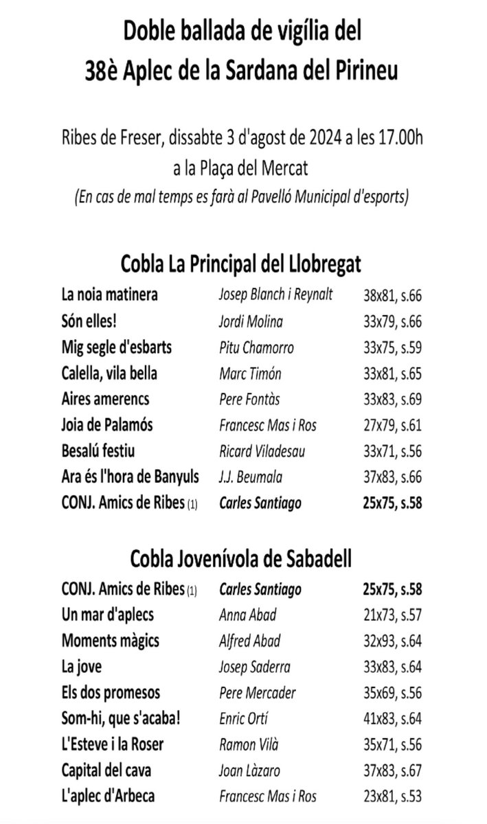 🎼Agenda la Llobregat:

🗓 DISSABTE 3 d’agost
📍 Ribes de Freser (plaça del mercat)
⏰ 17h Ballada

🗓 DIUMENGE 4 d’agost
📍 Pineda de Mar (plaça de les Melies)
⏰ 19:30h Ballada

Ens hi acompanyeu?