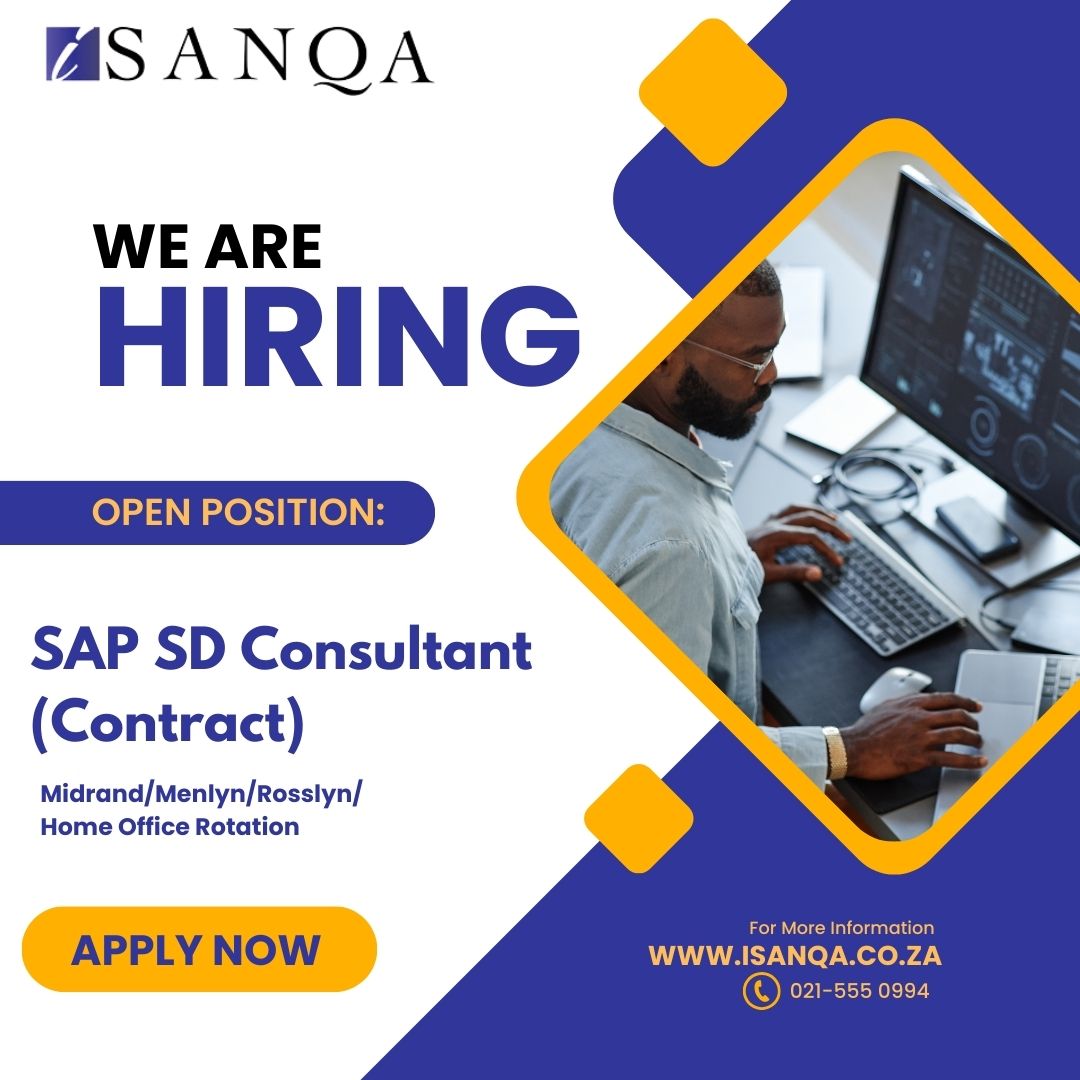 iSanqaJobs's tweet image. 🚨Exciting new role at iSanqa Resourcing: SAP SD Consultant (Contract) - Gauteng/Hybrid - ISB4541795👉careers.isanqa.co.za/jobs/job_descr… #isanqa #isanqajobs #SAPSD #SAPMM #SupplyChain #Abapdebugging#Agileworking #FuelledbyPassionIntegrityExcellence