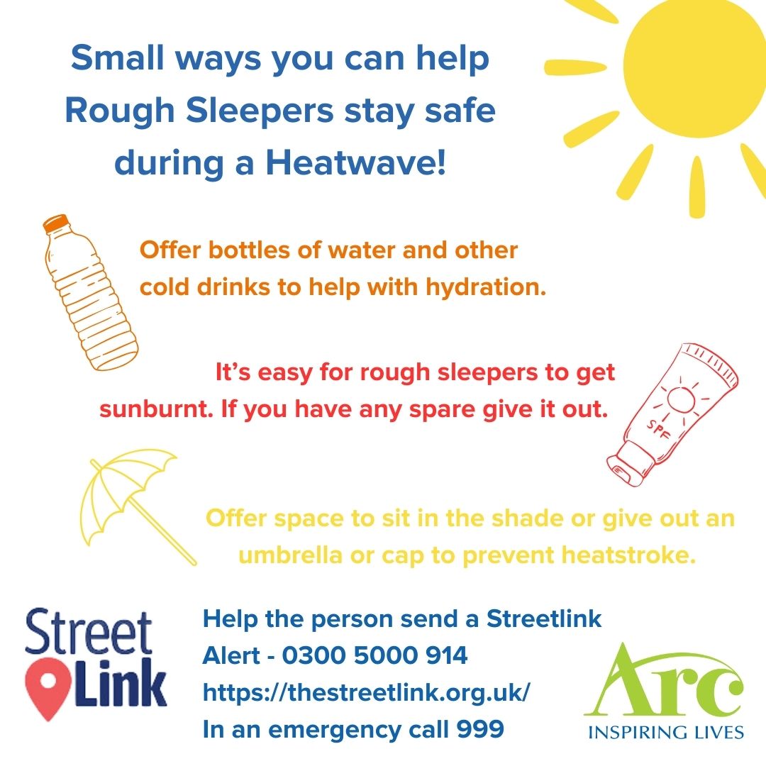 The hot weather we have been experiencing this week is extremely dangerous for those rough sleeping as it puts them at risk of sunburn, dehydration &amp; heatstroke. ☀ 

Here are some tips on how you can help anyone you see struggling over the weekend. #HeatWave2024