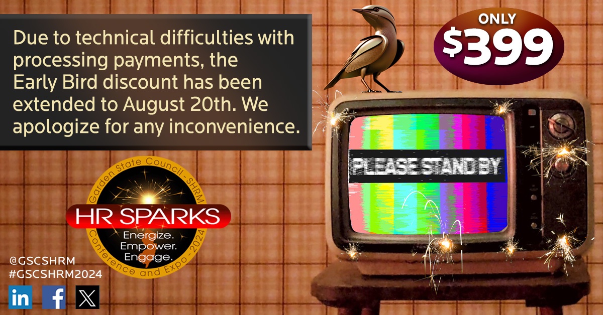 Your credit card didn't work? We apologize! It's fixed &amp; we've extended the Early Bird savings for 2 more weeks!   Register soon gscshrmconference.cventevents.com/event/39eb3058…
#AtlanticCity #HumanResources #DoAC #gscshrm2024 #HRsparks #NJ #SHRM #HRCI #EarlyBird #HRcareer