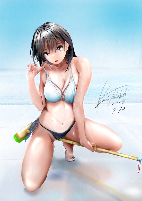 そろそろ寝ますおやすみ(-_-)zzz#暑いので水着絵で体温調節する 