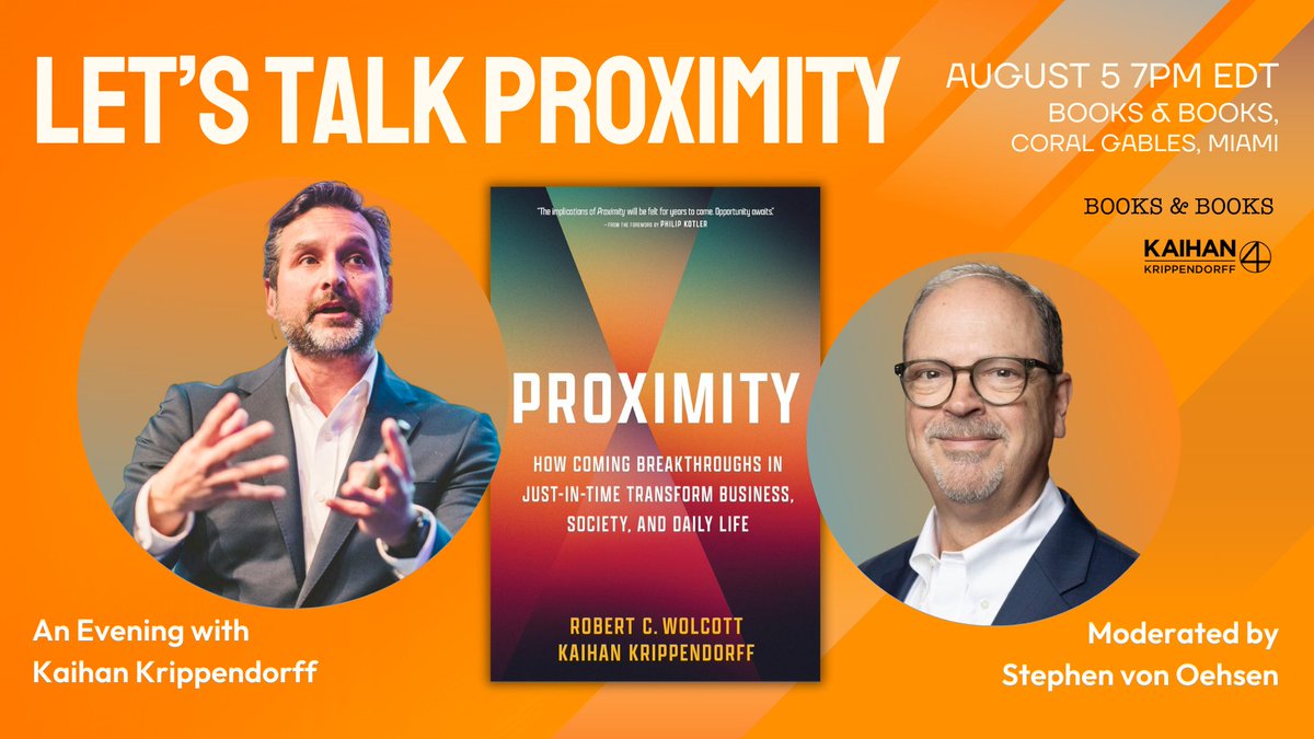 Kaihan's tweet image. A book event works better with the right moderator. That's why I’m happy to announce that on Aug. 5, I’ll be joined by Stephen Von Oehsen of @SGWineSpirits to discuss #Proximity together!

#Miami join us on Aug. 5, 7 pm EDT. Register here: eventbrite.com/e/an-evening-w…