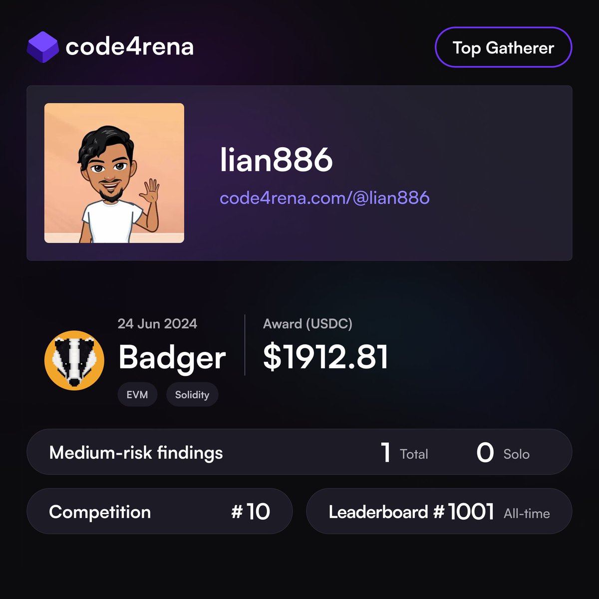 Proud to help secure <a href="/BadgerDAO/">₿adger 🦡</a>

Thanks <a href="/code4rena/">Code4rena</a> for the opportunity! 🙌