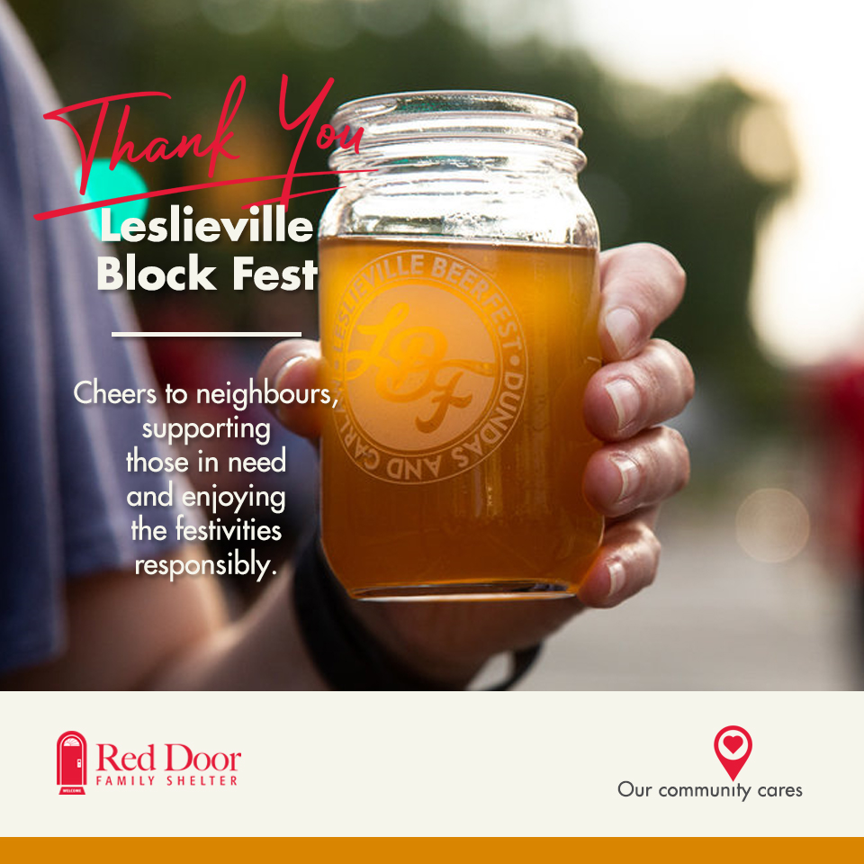 This #InternationalBeerDay, we’re raising a glass to Leslieville Block Fest. Enjoy craft beer, food &amp; artisans. Cheers to neighbours, supporting those in need &amp; having responsible fun.

Admission ➤ leslievilleblockfest.com

Return unused drink tix as donations to Red Door. 😉