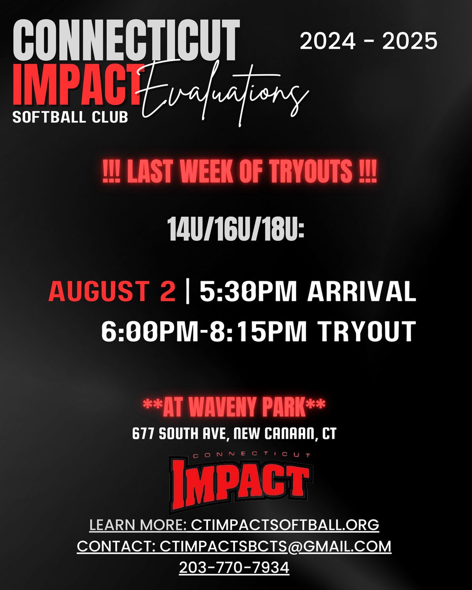 UPDATE!! Tonight’s tryout will begin at 6PM and will go until about 8:15. Please arrive around 5:30. This change is to accommodate Friday traffic to the site. See you later!