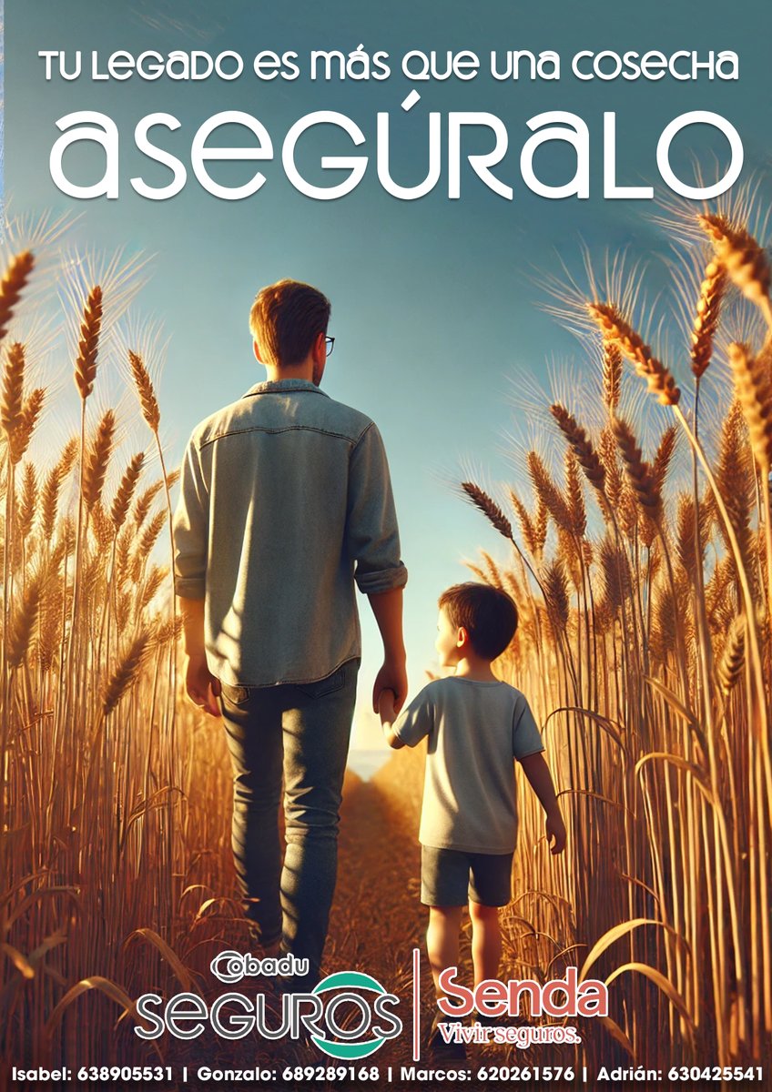 🌾👨‍👦  Con nuestros SEGUROS DE VIDA, te ofrecemos tranquilidad y seguridad, garantizando que tus seres queridos estarán cuidados. Al igual que el agricultor con su cultivo, cuida de tu familia con la protección de tu correduría de confianza. 
 
#CobaduSeguros #ProtegeTuLegado