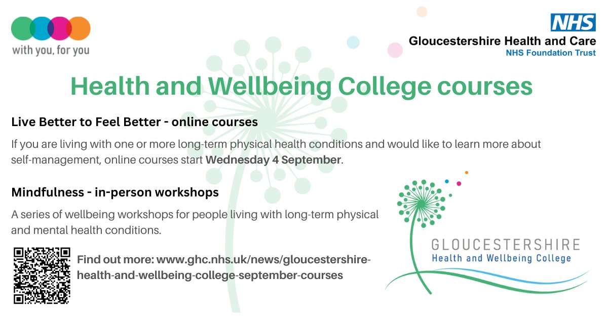 GlosHealthNHS's tweet image. Gloucestershire Health and Wellbeing College will be starting its new series of &apos;Live Better to Feel Better&apos; and &apos;Mindfulness&apos; workshops this September. Find out more here: bit.ly/3YB3M7M