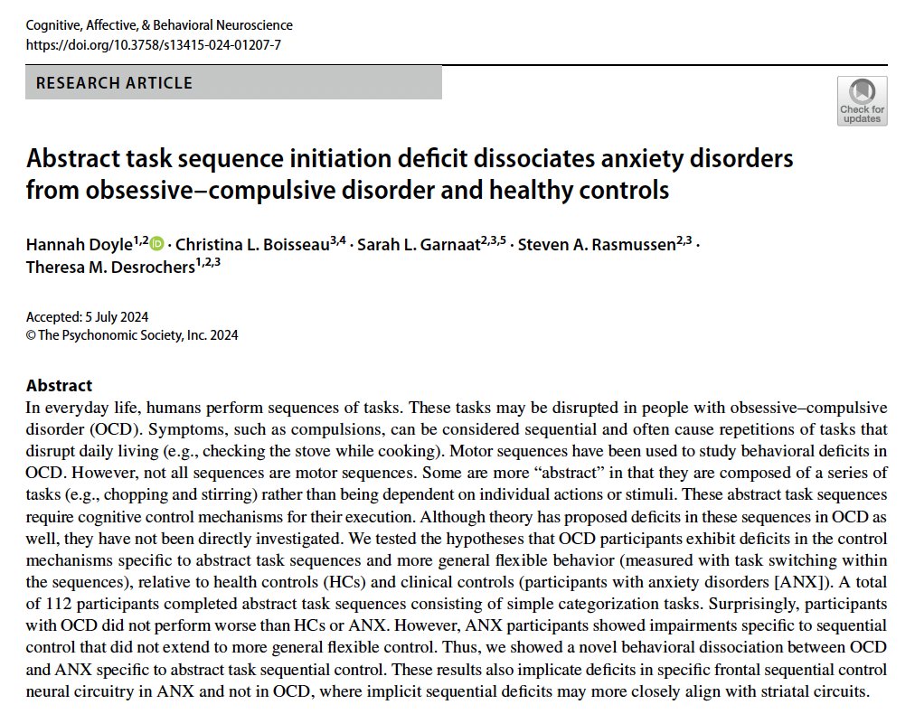 Check out our latest collaboration with <a href="/DesrochersLab/">Dr. Theresa Desrochers</a>  investigating sequential processing in OCD and anxiety disorders: link.springer.com/article/10.375….