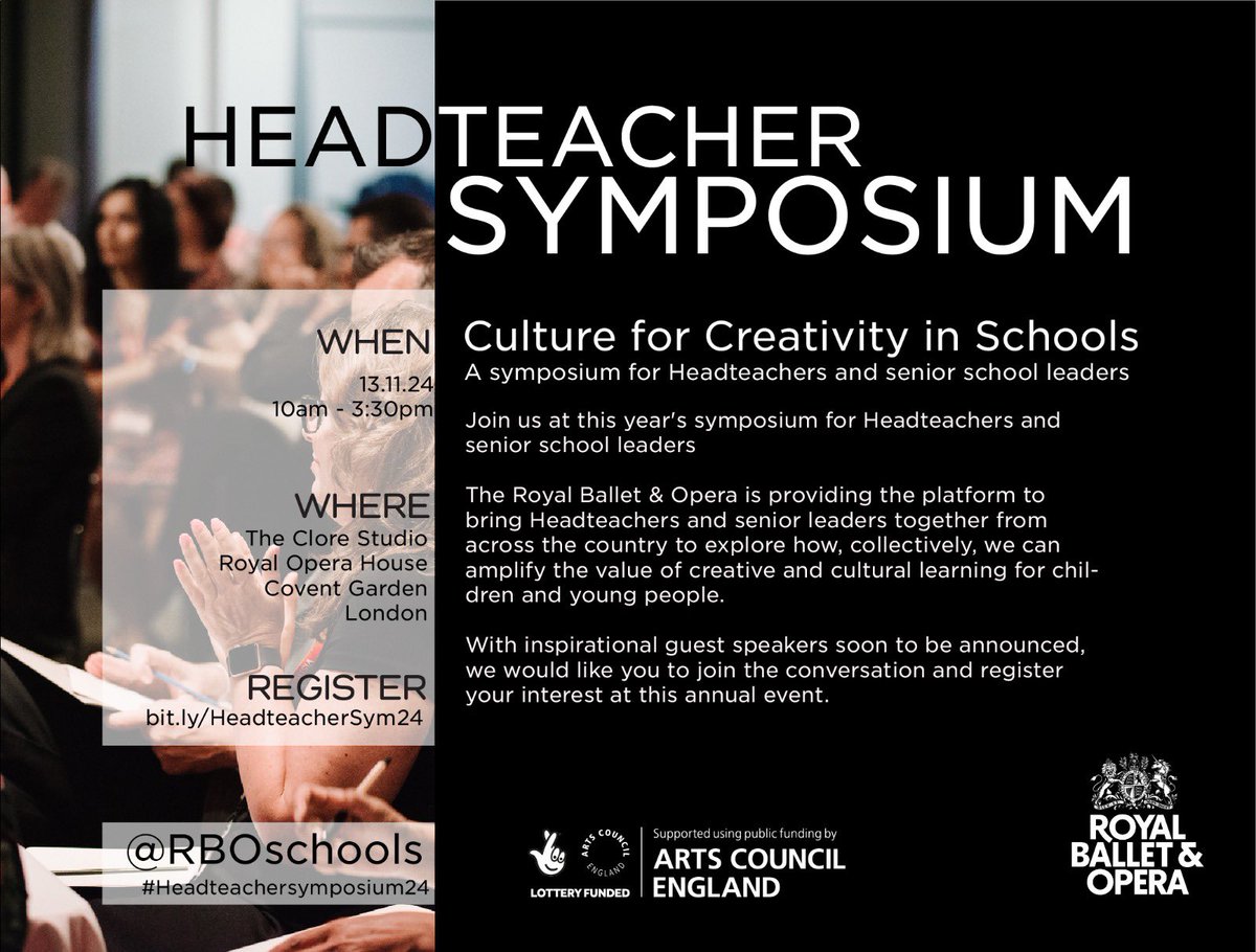 Kerry Hunt (@kerry_hunt98) on Twitter photo 📣 Headteacher and senior school leaders
Join us <a href="/RBOschools/">Royal Ballet & Opera Schools</a> for this year’s Headteacher Symposium on Wednesday 13th November 👇 📣 Headteacher and senior school leaders
Join us <a href="/RBOschools/">Royal Ballet & Opera Schools</a> for this year’s Headteacher Symposium on Wednesday 13th November 👇