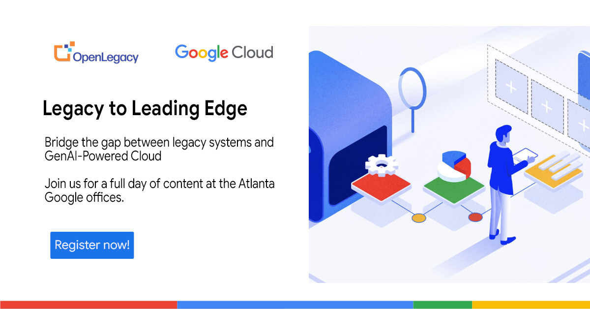 Join Google &amp; OpenLegacy August 13th for a day in the Atlanta Google offices to hear from industry experts, participate in fireside chats, technical deep dives and demos!  #GenAI #Integration #cloud #legacydrivesthefuture