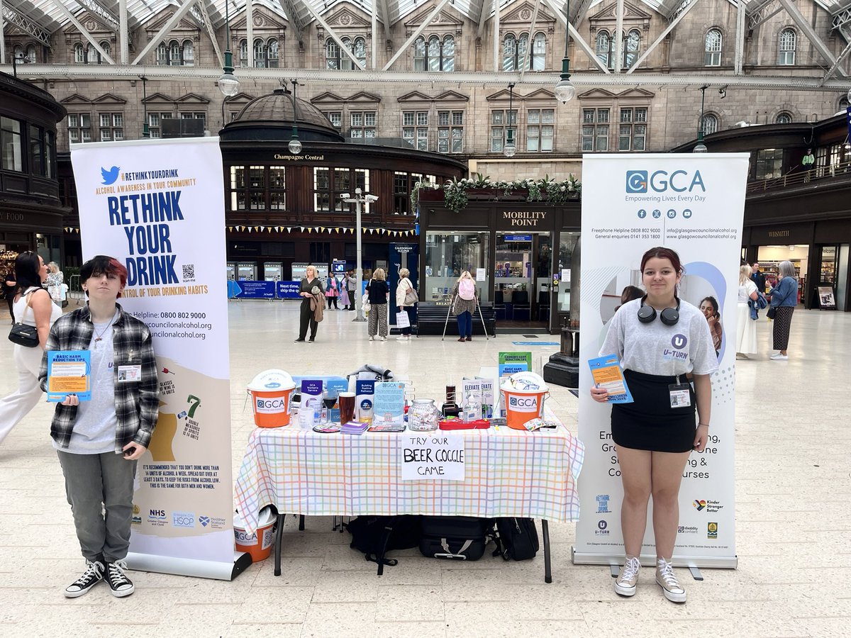 U-Turn Peer Education (@uturnpeered) on Twitter photo Peer Educators are at <a href="/NetworkRailGLC/">Glasgow Central</a> today; chatting all things alcohol & other drugs whilst raising funds for <a href="/GCAglasgow/">GlasCouncilonAlcohol</a>. In order to around Central Station? Pop by and say hi. Peer Educators are at <a href="/NetworkRailGLC/">Glasgow Central</a> today; chatting all things alcohol & other drugs whilst raising funds for <a href="/GCAglasgow/">GlasCouncilonAlcohol</a>. In order to around Central Station? Pop by and say hi.