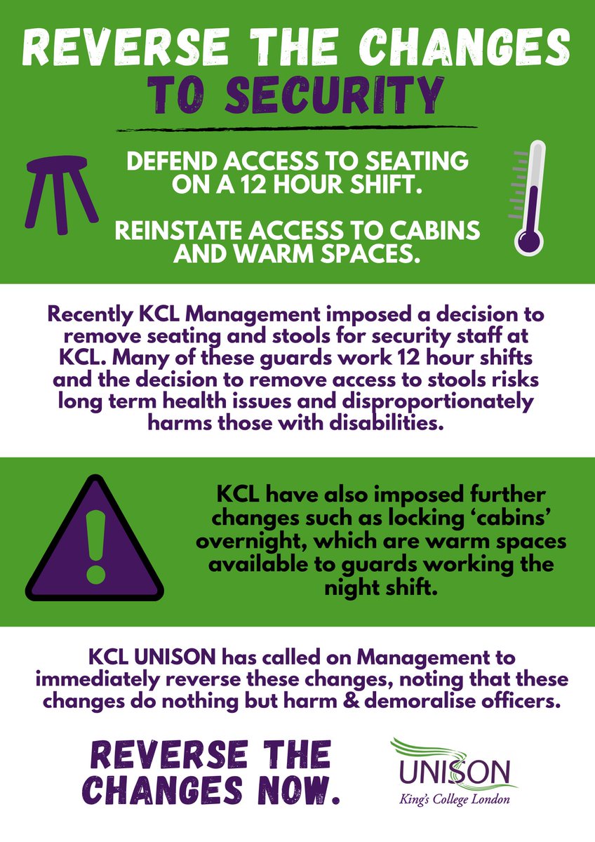 KCL UNISON (@kclunison) on Twitter photo Keep an eye out for these posters around campus 👇
<a href="/KingsCollegeLon/">King's College London</a> reverse management's unjust changes to security staff's working conditions immediately. Keep an eye out for these posters around campus 👇
<a href="/KingsCollegeLon/">King's College London</a> reverse management's unjust changes to security staff's working conditions immediately.