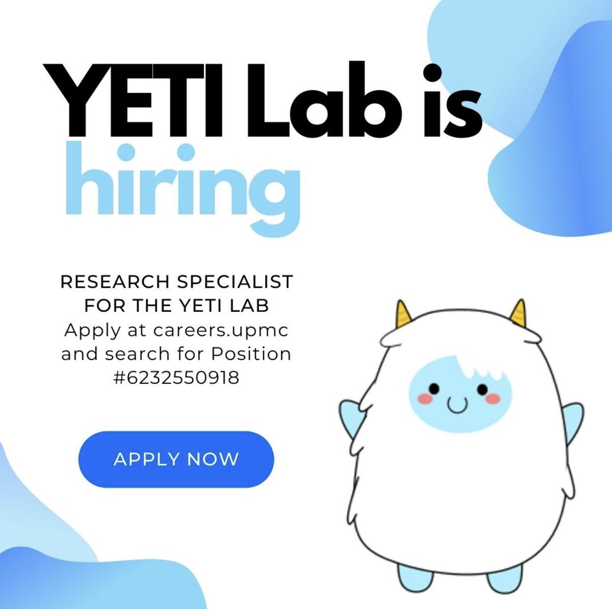 YETI Lab (@yetilabpitt) on Twitter photo YETI Lab is now hiring for a Research Specialist to work with Dr. Horton and the rest of our lab! Apply at careers.upmc and search for Position #623 255 0918
#Research #mentalhealth #pittresearch #psychosis #Pittsburgh #pittsburghresearch #pittsburghstudies YETI Lab is now hiring for a Research Specialist to work with Dr. Horton and the rest of our lab! Apply at careers.upmc and search for Position #623 255 0918
#Research #mentalhealth #pittresearch #psychosis #Pittsburgh #pittsburghresearch #pittsburghstudies