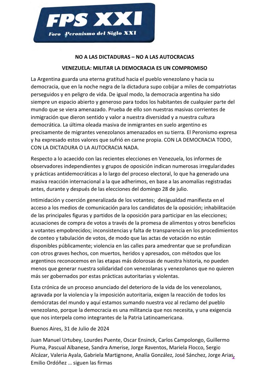 XxiForo's tweet photo. Desde nuestro espacio expresamos todo el apoyo al pueblo venezolano . Decimos no a la dictadura , no a las autocracias. 
Militar la democracia es un compromiso.
#DemocraciaSiempre https://t.co/0TOyI64KZE