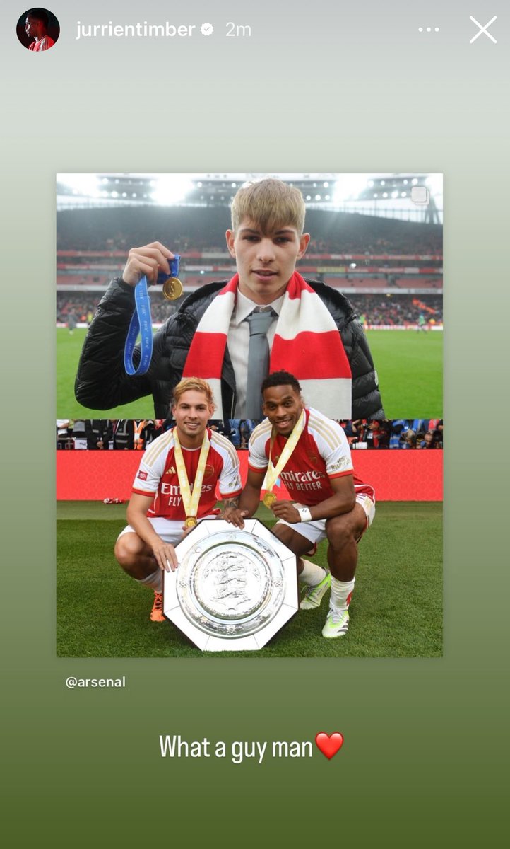 afcstuff's tweet photo. 📲 Arsenal players Eddie Nketiah, Ben White, Declan Rice &amp; Jurrien Timber on Instagram, reacting to the news of Emile Smith Rowe’s departure. 🥺❤️ https://t.co/MTxDvVQmZH