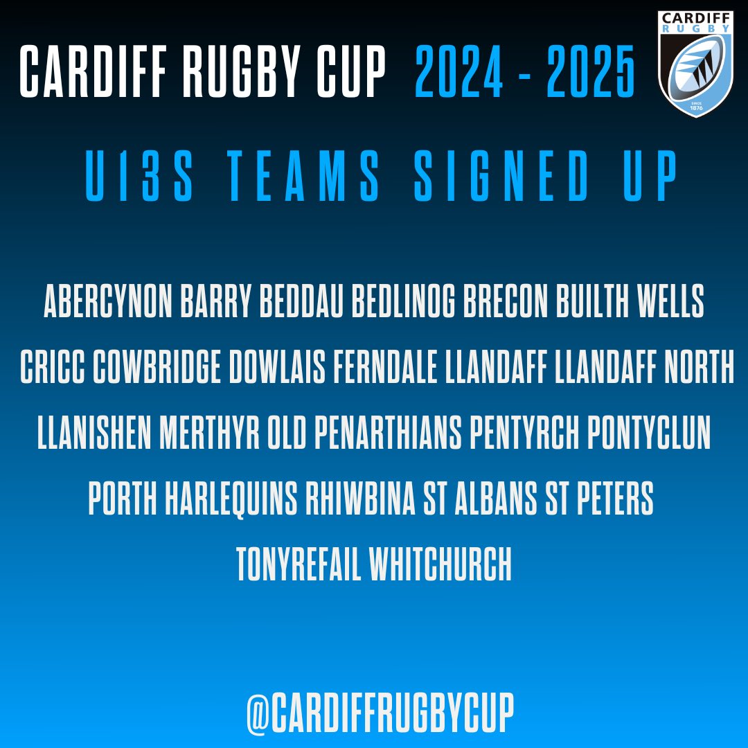saintmd17's tweet photo. @CardiffRugbyCup can I check that CRCC (Clwb Rygbi) Dan 13 / under 13 application has been received as we are not listed on your poster thanks https://t.co/Gsl3AOeQAf
