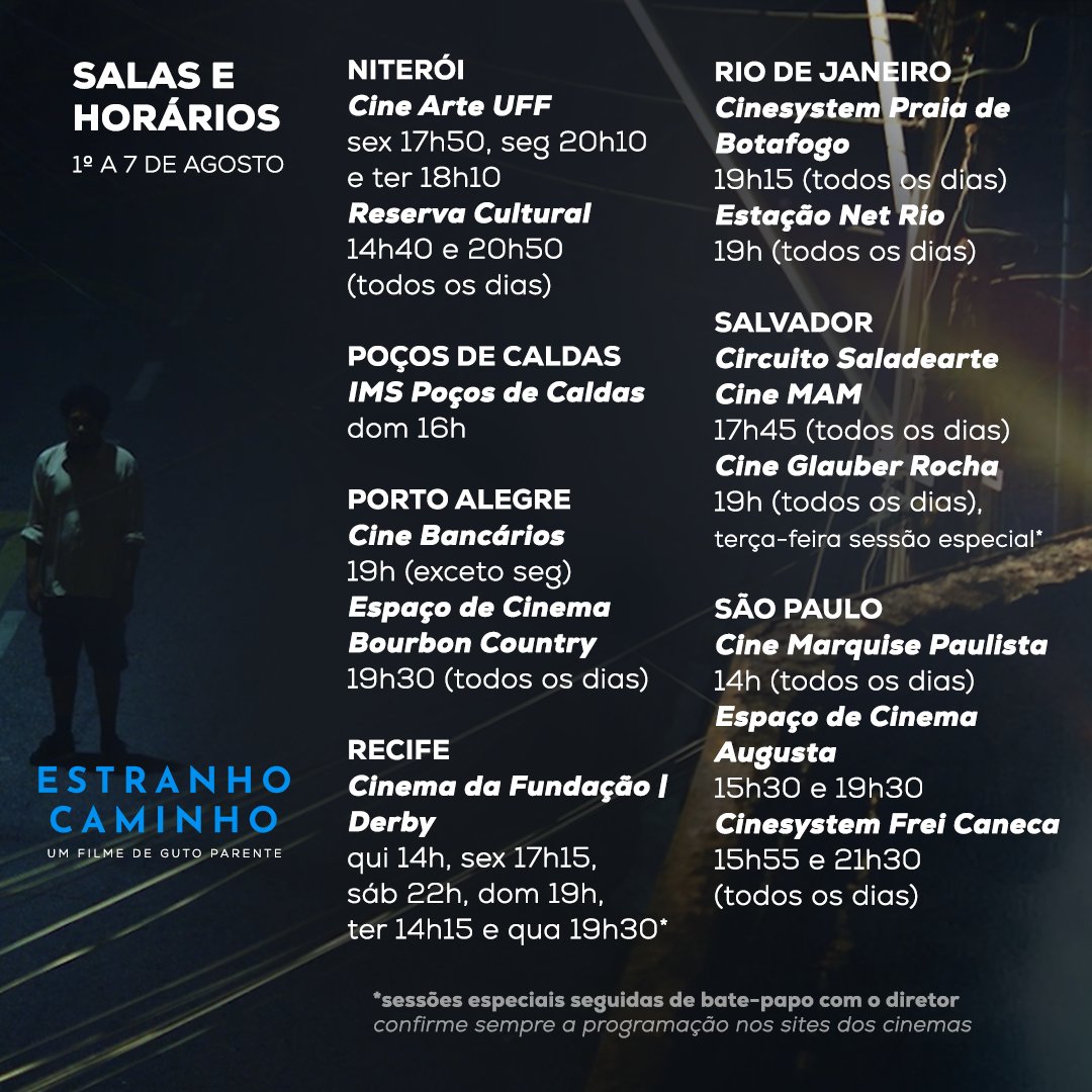 ✨A espera acabou!✨

"Estranho caminho", drama fantástico dirigido pelo cearense Guto Parente, está em cartaz nos cinemas! Confira as cidades e horários 👇