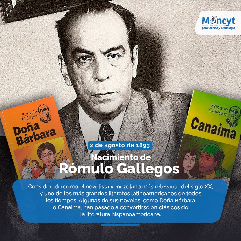 #Efemérides | #2Ago Natalicio del novelista venezolano, Rómulo Gallegos 📚

#MujeresPorLaPaz