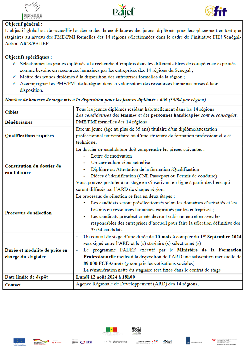 📢Une NOUVELLE OPPORTUNITÉ pour vous les Jeunes🇸🇳❗️

Vous avez au moins 35 ans❓

Vous êtes un jeune diplômé à la recherche d’emploi ou de stage❓

Cet APPEL à CANDIDATURE vous concerne👇

<a href="/FITSenegal/">FIT Sénégal</a> <a href="/Anpej2014/">Anpej</a> <a href="/ANPEJ_Emploi/">ANPEJ</a> <a href="/ministerejeune/">Ministère de la Jeunesse</a> <a href="/CAI_Afrique/">Centre Allemand d'Information en Afrique</a> <a href="/AICSDakar/">AICS Dakar</a> <a href="/NLinSenegal/">Pays-Bas au Sénégal</a>