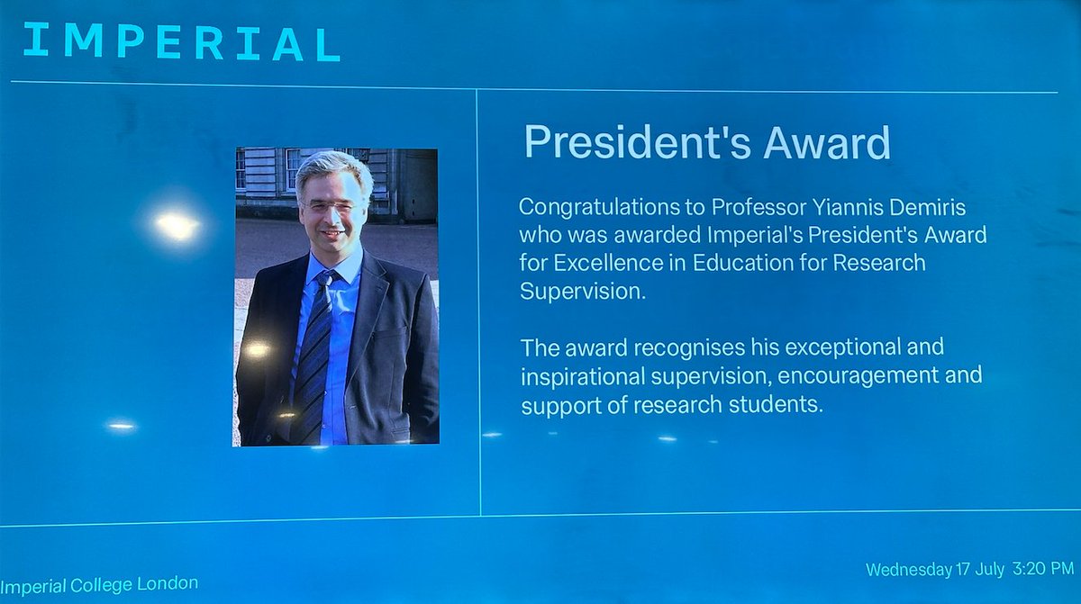Yiannis Demiris (@yiannisdemiris) on Twitter photo A warm thank you to all <a href="/Imperial_PRL/">Personal Robotics</a> lab alumni and current students that nominated me for the 2024 <a href="/imperialcollege/">Imperial College London</a> President's Award for Excellence in Research Supervision. Watching you grow personally & professionally has been a great source of inspiration, pride & happiness! A warm thank you to all <a href="/Imperial_PRL/">Personal Robotics</a> lab alumni and current students that nominated me for the 2024 <a href="/imperialcollege/">Imperial College London</a> President's Award for Excellence in Research Supervision. Watching you grow personally & professionally has been a great source of inspiration, pride & happiness!