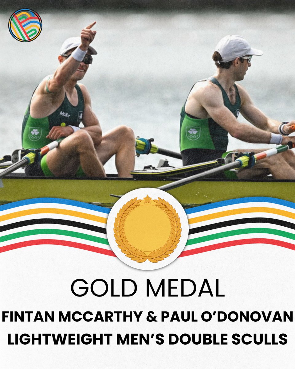 GOLD FOR IRELAND!!! 🥇

Fintan McCarthy and Paul O'Donovan retain their Olympic lightweight double sculls title with a stunning performance in Paris 🇮🇪

O'Donovan becomes the first Irish athlete to medal in three separate games 🔥