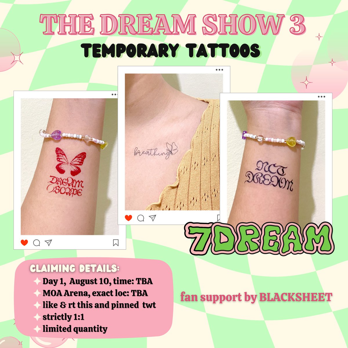 blacksheetph's tweet photo. ♡ the dream show 3 in manila ♡
7Dream fan support by blacksheetph✨️

Giving away NCT DREAM temporary tattoos on TDS3 Day 1, Aug 10💚💚

to claim:
- like &amp; rt pinned &amp; this post
- limited qty only; 1:1
-loc &amp; time: TBA

#NCTDREAM_THEDREAMSHOW3_in_MNL 
#THEDREAMSHOW3_in_MANILA https://t.co/08GfhLcaMj