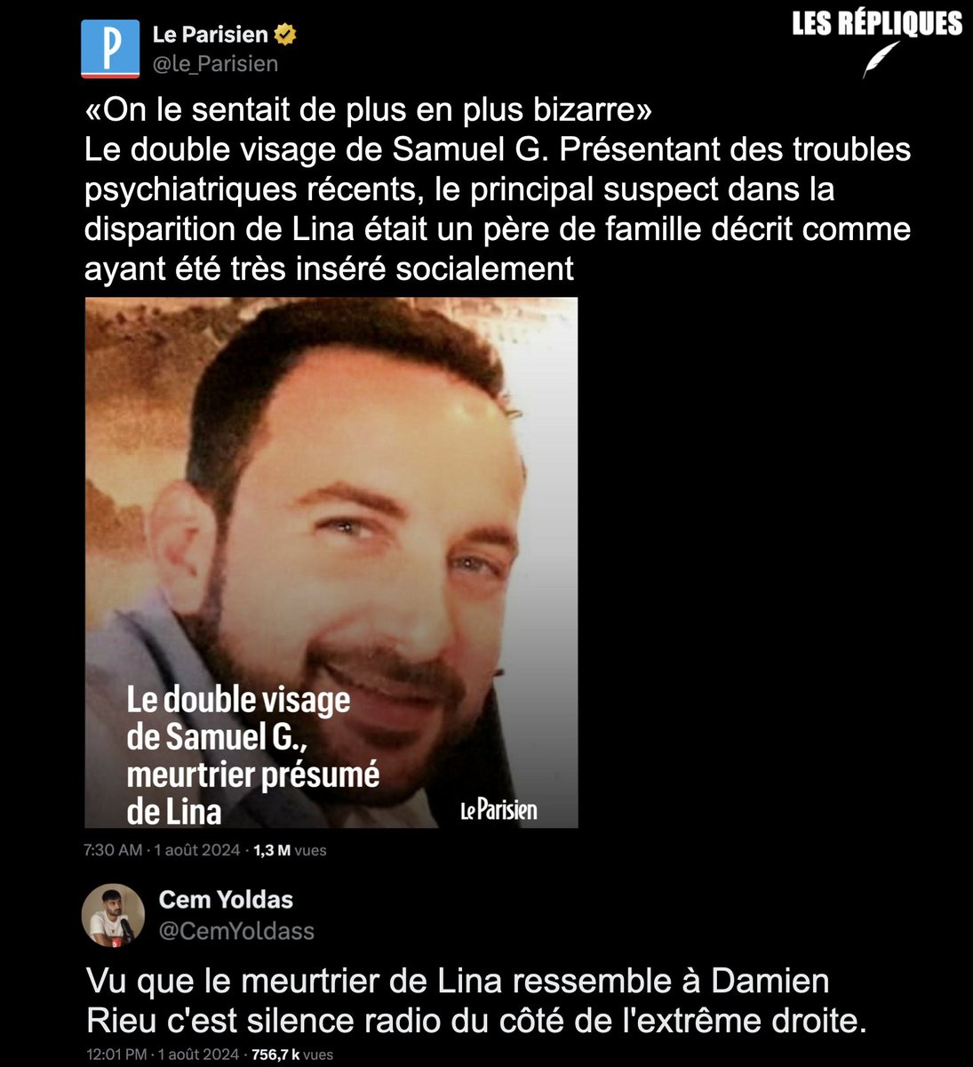Samuel G. le conducteur de la voiture, dans laquelle l'ADN de Lina a été retrouvé, s'est  suicidé il y a quelques jours. Une vaste opération est toujours en cours pour retrouver le corps de l'adolescente

<a href="/CemYoldass/">Cem Yoldas</a>