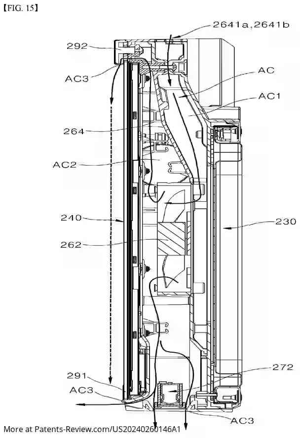 PatentPulse's tweet image. #LG Electronics' new patent app #US20240260146 reveals a #CookingAppliance with a door-integrated display, camera, and blower module. The blower cools components and creates an air curtain to keep the display and camera clean, while a separate airflow removes contaminants