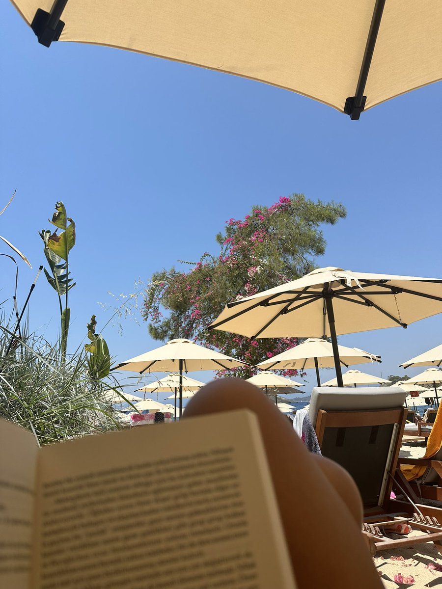 Begonvil, şemsiye, deniz ve kitap. Daha huzur veren bişey yok.