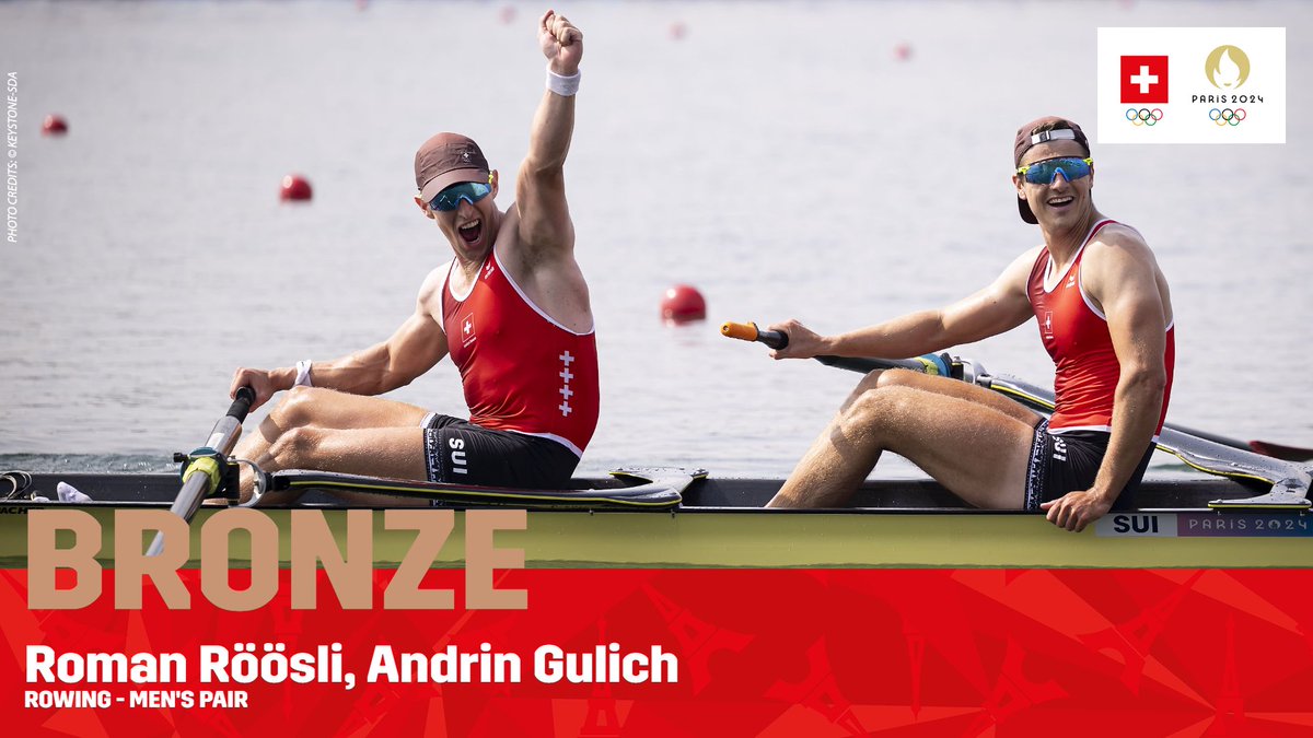 swissteam's tweet photo. Roman Röösli und Adrian Gulich holen sich die Bronzemedaille im Rudern Zweier ohne Steuermann. Der Luzerner und der Zürcher bringen der Schweiz die fünfte Medaille, Bravo. 👏 🥉 https://t.co/q3wauWjd4V