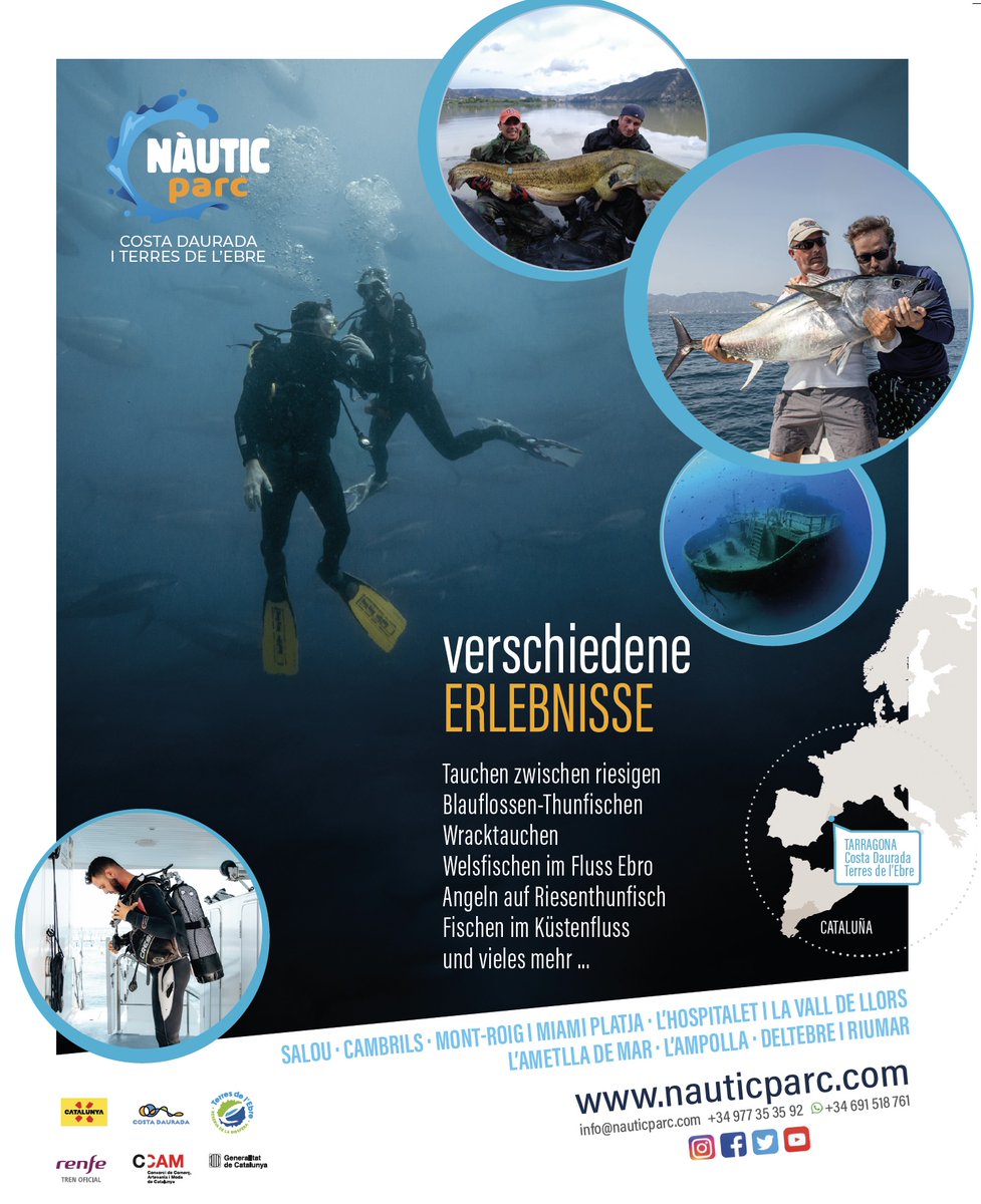 NÀUTIC PARC COSTA DAURADA I TERRES DE L'EBRE (@nauticparc) on Twitter photo Iniciem accions per desestacionalitzar la temporada. Ho fem a l'Europa central amb submarinisme i pesca esportiva com grans atractius.
<a href="/visitsalou/">VisitSalou</a> <a href="/CambrilsTurisme/">Cambrils Turisme</a> <a href="/MontroigMiami/">Mont-roig Miami</a> <a href="/Mar_i_Muntanya/">L’Hospitalet de l’Infant i la Vall de Llors</a> <a href="/ametllademartur/">L'Ametlla de Mar Tur</a> <a href="/lampollaturisme/">ampollaturisme</a> <a href="/TurismeDeltebre/">Descobreix Deltebre</a> <a href="/costadauradatur/">Costa Daurada</a> <a href="/terresebretur/">Terres de l'Ebre</a> Iniciem accions per desestacionalitzar la temporada. Ho fem a l'Europa central amb submarinisme i pesca esportiva com grans atractius.
<a href="/visitsalou/">VisitSalou</a> <a href="/CambrilsTurisme/">Cambrils Turisme</a> <a href="/MontroigMiami/">Mont-roig Miami</a> <a href="/Mar_i_Muntanya/">L’Hospitalet de l’Infant i la Vall de Llors</a> <a href="/ametllademartur/">L'Ametlla de Mar Tur</a> <a href="/lampollaturisme/">ampollaturisme</a> <a href="/TurismeDeltebre/">Descobreix Deltebre</a> <a href="/costadauradatur/">Costa Daurada</a> <a href="/terresebretur/">Terres de l'Ebre</a>