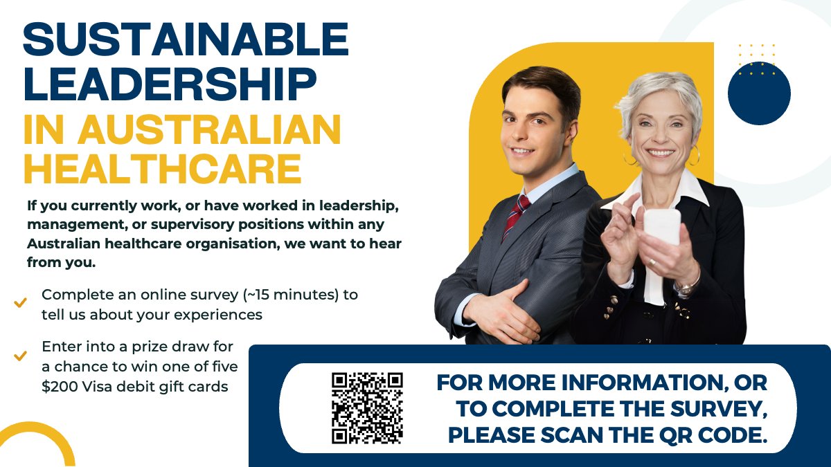ACHSM (@achsm) on Twitter photo Researchers from <a href="/BondUniversity/">Bond University</a> seek participants for a study exploring sustainable leadership in Australian healthcare.
You can choose to go into the draw to win one of five $200 Visa Debit gift cards.
bond.qualtrics.com/jfe/form/SV_5d… Researchers from <a href="/BondUniversity/">Bond University</a> seek participants for a study exploring sustainable leadership in Australian healthcare.
You can choose to go into the draw to win one of five $200 Visa Debit gift cards.
bond.qualtrics.com/jfe/form/SV_5d…