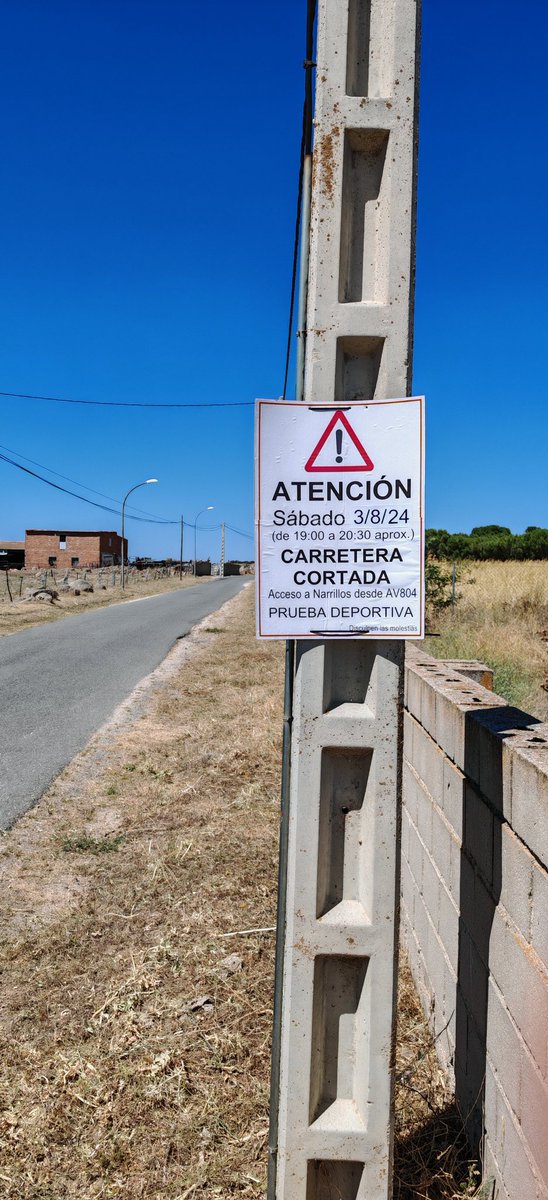 El sábado durante la prueba, estará cortado el acceso a Narrillos desde la AV804 y los caminos de Pedro Cojo y el del polideportivo.