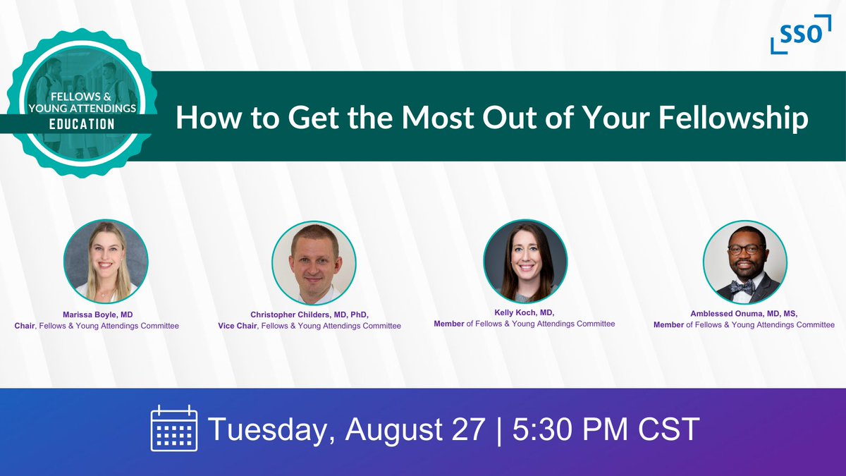 Join the SSO Fellows and Young Attendings Committee for a discussion packed with insights on thriving in breast and complex general surgical oncology fellowships! This webinar is ideal for incoming and current fellows and residents. Don't miss out:ow.ly/MXeS50SKsux