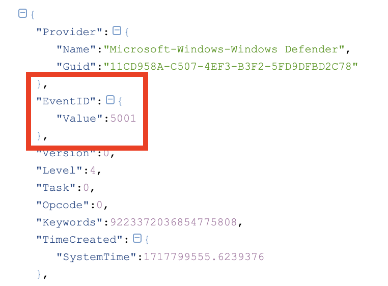 malmoeb's tweet photo. During a recent Incident Response case, it was evident that the attacker disabled Defender on various hosts during a timeframe of a few hours.

Would you detect such behavior in your environment? Do you monitor for AV disabling and, on top of that, monitor for a threshold of systems left unprotected within a certain period?

Windows Defender creates the EventID 5001 = "Real-time protection is disabled."

https://t.co/bIlUUusb9m