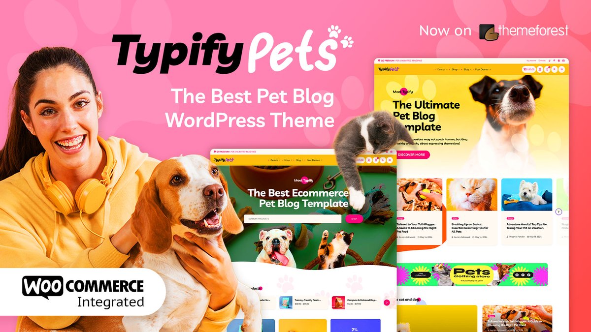 📷 The new Typify Pets Blog WordPress Theme with Seamless WooCommerce integration is here to make your pet blogging dreams come true! 📷 themeforest.net/item/typify-ne…
#magazine #magazinewebsite #wordpress #wordpresstheme #elementor  #blog #pet #petshop #petblog #petblogger #woocommerce