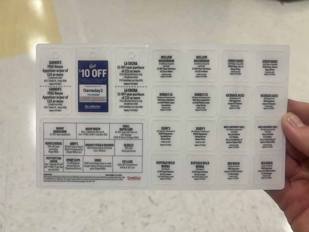 If you haven’t gotten a discount card yet see a Gray’s Creek football player before it’s too late. $20.