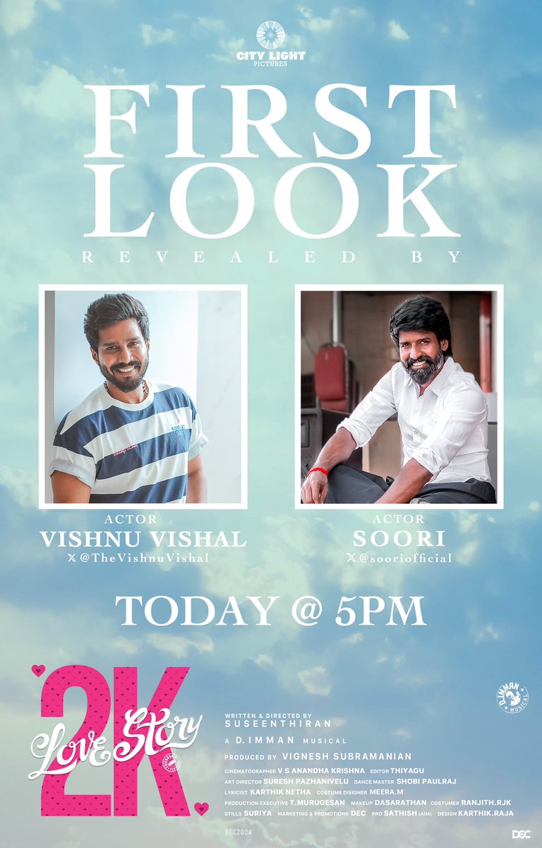City Light Pictures (@citylightpics) on Twitter photo Buckle up for the hottest release!π₯<a href="/TheVishnuVishal/">VISHNU VISHAL - VV</a> and <a href="/sooriofficial/">Actor Soori</a> are bringing you the first look of #2KLoveStory β¨ Get ready to fall in love (again)! β€βπ₯
<a href="/Dir_Susi/">vennila production</a> <a href="/immancomposer/">D.IMMAN</a> <a href="/iamjagaveer/">Jagaveer</a> <a href="/MeenakshiGovin2/">Meenakshi Govindharajan</a> <a href="/CityLightPics/">City Light Pictures</a> <a href="/Vignesh17935/">Vignesh subramanian</a> <a href="/Bala_actor/">Bala saravanan actor</a> <a href="/antonybhagyaraj/">Antony Bhagyaraj</a> Buckle up for the hottest release!π₯<a href="/TheVishnuVishal/">VISHNU VISHAL - VV</a> and <a href="/sooriofficial/">Actor Soori</a> are bringing you the first look of #2KLoveStory β¨ Get ready to fall in love (again)! β€βπ₯
<a href="/Dir_Susi/">vennila production</a> <a href="/immancomposer/">D.IMMAN</a> <a href="/iamjagaveer/">Jagaveer</a> <a href="/MeenakshiGovin2/">Meenakshi Govindharajan</a> <a href="/CityLightPics/">City Light Pictures</a> <a href="/Vignesh17935/">Vignesh subramanian</a> <a href="/Bala_actor/">Bala saravanan actor</a> <a href="/antonybhagyaraj/">Antony Bhagyaraj</a>