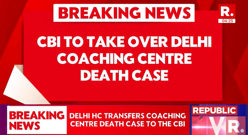 republic's tweet image. #BREAKING | Delhi High Court transfers coaching centre death case to CBI

Tune in for all live updates - youtube.com/live/v2uhs8-zK…

#Delhi #CoachingCentre #RajinderNagar #HighCourt