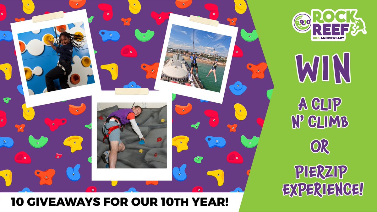 In celebration of our 10th anniversary, we want to give back to YOU! 🧗‍♀️

We have 8 more opportunities to win a Clip n' Climb ticket or a PierZip experience!

Enter our giveaway here: bit.ly/3W42PDk for the chance to win 🎉

#RockReef #BournemouthPier #ClipnClimb #PierZip