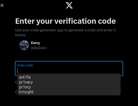Is this Mozilla trolling Twitter? I have never used any of those suggested strings as either a password or MFA code. 

Anyway it brought a smile.😆