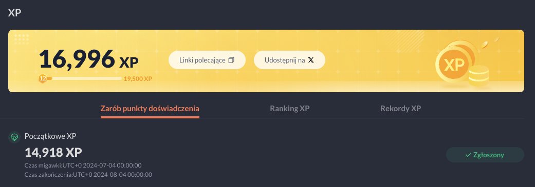 PatrykosWeb3's tweet photo. Ostatnie 2 dni żeby odebrać swoje XP od DeBank. Radzę tego nie przespać jeśli w jakimś stopniu pozycjonowaliście/pozycjonujecie się pod ewentualnego dropa z ich strony 🪂

🔗 https://t.co/r2bjEZw8Rm
(link od odbioru)

➡️ odbiór jest darmowy 
➡️ punkty mogą być jednym z kryterium do prawdopodobnego dropa od DeBank
➡️ z ciekawostek XP mają swój Pre-Market na Gateio. Cena kręci się w okolicy 0.03$ ale płynność jest niewielka więc nie traktowałbym tego jako jakikolwiek wyznacznik

🎯: do tego nadal można wykonywać zadania które dostępne są na stronie:
https://t.co/VAaAKAViIm

👱‍♂️: i nie zapomnijcie zrobić także ich "POH'a". Wiem że już o tym było ale ktoś mógł ominąć:
https://t.co/0lCwdgQDb5