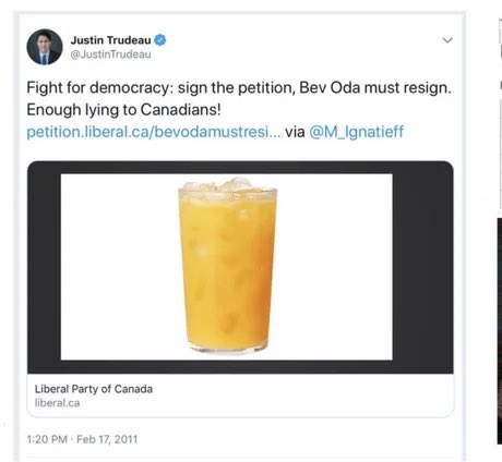 jaycola's tweet photo. Oh...for the days when a MP ordering a $16 orange juice is a national scandal requiring Trudeau to call for a minister's resignation. The hipocrisy of this government is beyond comprehension https://t.co/0LcRX2ZCet