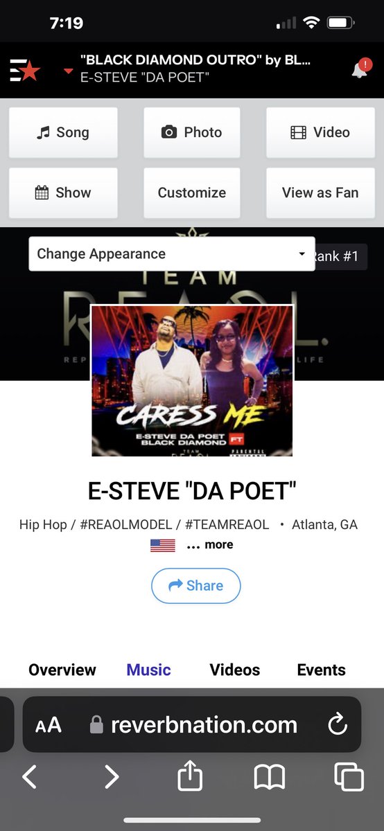 REAOLINC's tweet photo. We are number #1 on the ReverbNation Hip Hop charts for Atlanta, GA! https://t.co/T8JNgbXlZj  #Teamreaolpromo #Teamreaol #Reaolmodel #Serioustalk #Reaoltalk https://t.co/J3z4NlrH8H