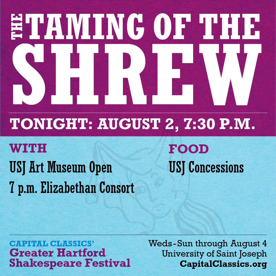 What's on deck for the Greater Hartford Shakespeare Festival tonight? Find out which play is showing, additional entertainment, food vendors, times, etc. in the graphic! Tickets at the door (subject to availability) or by clicking CapitalClassics.org. See you soon!