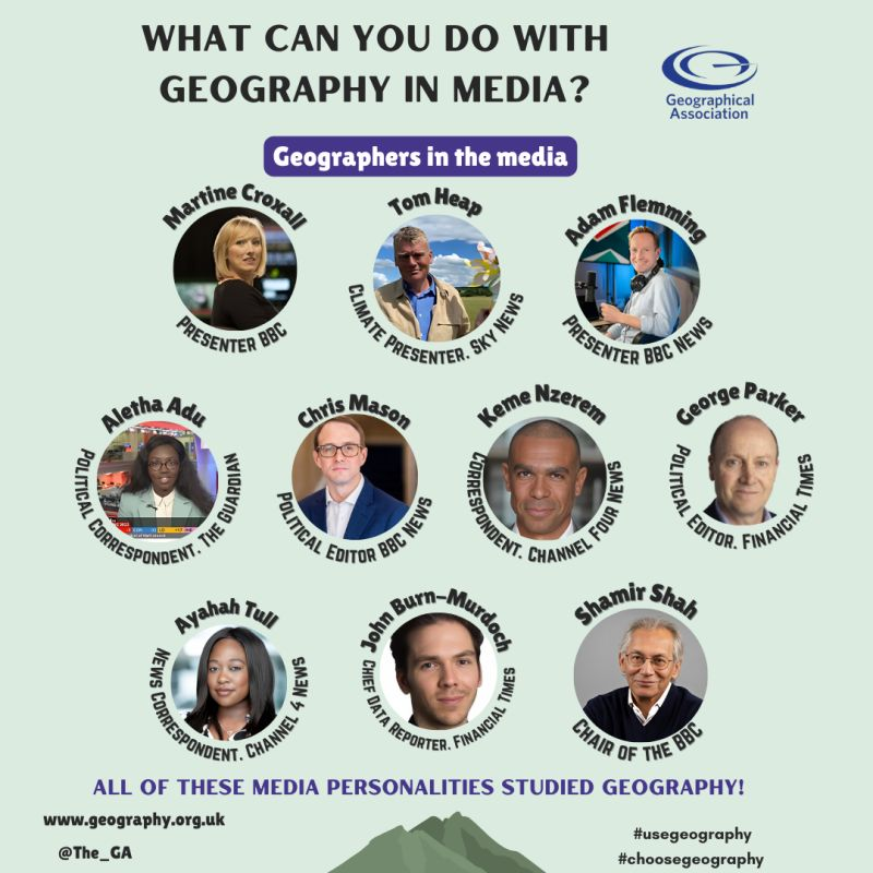 So "What can you do with #Geography in the media?"  

Find out with help from @the_ga &amp; these media #geographers...

<a href="/tomheapmedia/">Tom Heap</a> <a href="/adamfleming/">Adam Fleming</a> <a href="/ChrisMasonBBC/">Chris Mason</a> <a href="/alethaadu/">Aletha Adu</a> <a href="/kemenzerem/">Keme Nzerem</a> <a href="/MartineBBC/">Martine Croxall</a> <a href="/jburnmurdoch/">John Burn-Murdoch</a> <a href="/GeorgeWParker/">George Parker</a> <a href="/AyshahTull/">Ayshah Tull</a> 

#choosegeography 
#usegeography