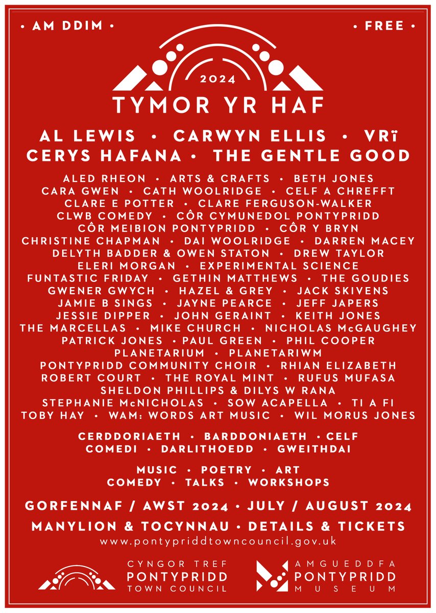 Matthew Frederick (@mattjfrederick) on Twitter photo I've had my <a href="/StaylittleMusic/">Staylittle Music</a> hat on for the last few months, helping to cobble together what I think is a pretty cracking line-up of free events as part of <a href="/PontyTC/">PTC</a>'s #TymorYrHaf. Pop along if you can!
Full Programme & Free Tickets: pontypriddtowncouncil.gov.uk/tymor-yr-haf-p… <a href="/PontyMuseum/">Amgueddfa Pontypridd Museum</a> I've had my <a href="/StaylittleMusic/">Staylittle Music</a> hat on for the last few months, helping to cobble together what I think is a pretty cracking line-up of free events as part of <a href="/PontyTC/">PTC</a>'s #TymorYrHaf. Pop along if you can!
Full Programme & Free Tickets: pontypriddtowncouncil.gov.uk/tymor-yr-haf-p… <a href="/PontyMuseum/">Amgueddfa Pontypridd Museum</a>