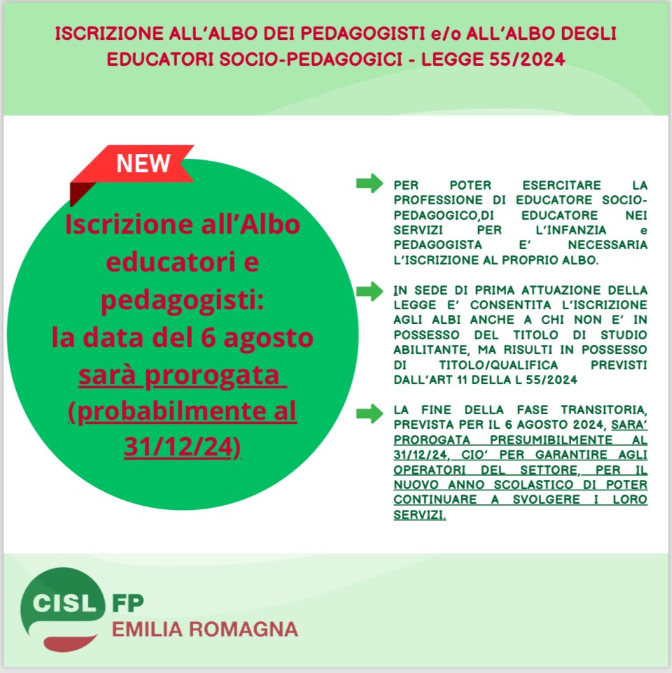 ‼️ 𝘐𝘚𝘊𝘙𝘐𝘡𝘐𝘖𝘕𝘌 𝘈𝘓𝘓’𝘈𝘓𝘉𝘖 𝘋𝘌𝘐 𝘗𝘌𝘋𝘈𝘎𝘖𝘎𝘐𝘚𝘛𝘐 𝘦/𝘰 𝘈𝘓𝘓’𝘈𝘓𝘉𝘖 𝘋𝘌𝘎𝘓𝘐
𝘌𝘋𝘜𝘊𝘈𝘛𝘖𝘙𝘐 𝘚𝘖𝘊𝘐𝘖-𝘗𝘌𝘋𝘈𝘎𝘖𝘎𝘐𝘊𝘐 - 𝘓𝘌𝘎𝘎𝘌 55/2024: 𝗣𝗥𝗢𝗥𝗢𝗚𝗔  𝗜𝗡 𝗩𝗜𝗦𝗧𝗔!🤓
𝘓𝑒𝘨𝑔𝘪 𝘭𝑎 𝑛𝘰𝑡𝘪𝑧𝘪𝑎 👇👇
search.app/A2DtV965buytHQ…