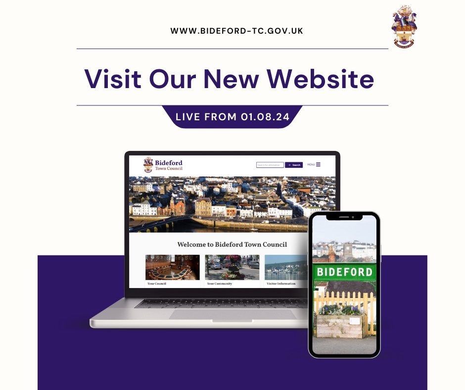 📷~ NEW WEBSITE LAUNCH ~📷
We are pleased to announce the launch of our new website.

Please visit on bideford-tc.gov.uk and check out our new look.

Feel free to share this post!